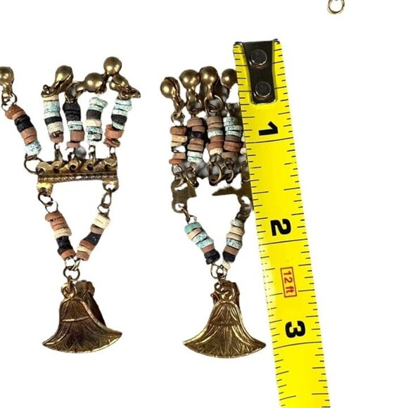 Vintage Egyptian Faience Beads Necklace with matching Clip Earrings Set Jewelry - Picture 7 of 8